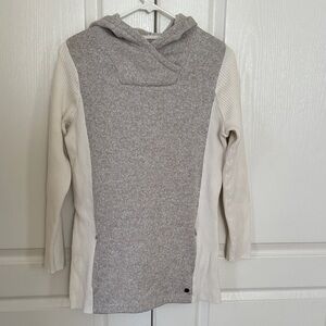 Royal Robbins Two-Tone Hooded Women's Sweater Tunic - Cream and Heather Gray